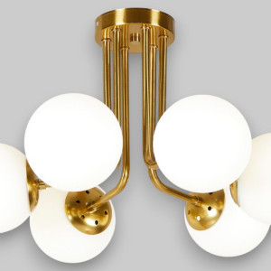 Lustra Cu Dulie si Abajur Vega Gold 6, 55 x 31 cm, Glob Ø 13cm, 6XE27 max 10W