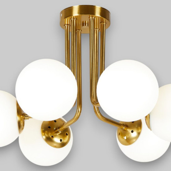 Lustra Cu Dulie si Abajur Vega Gold 6, 55 x 31 cm, Glob Ø 13cm, 6XE27 max 10W