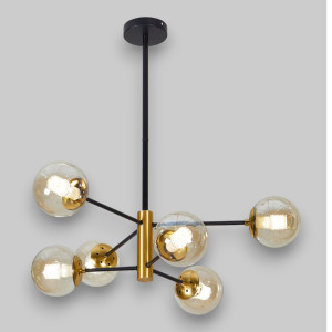 Lustra Suspendata Cu Abajur Helios 6, 70 * 74 cm * Glob Ø 13cm, 6*10W E27