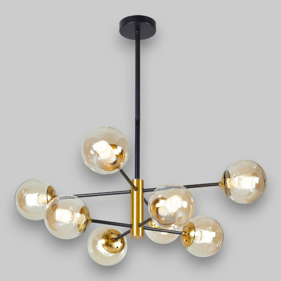 Lustra Suspendata Cu Abajur Helios 8, 80 * 74 cm * Glob Ø 13cm, 8*10W E27