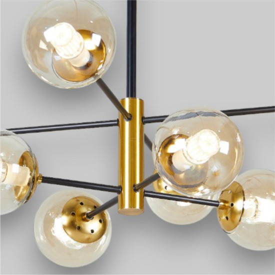 Lustra Suspendata Cu Abajur Helios 8, 80 * 74 cm * Glob Ø 13cm, 8*10W E27