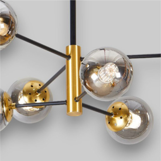 Lustra Suspendata Cu Abajur Hyperion 6, 70 * 74 cm * Glob Ø 13cm, 6*10W E27