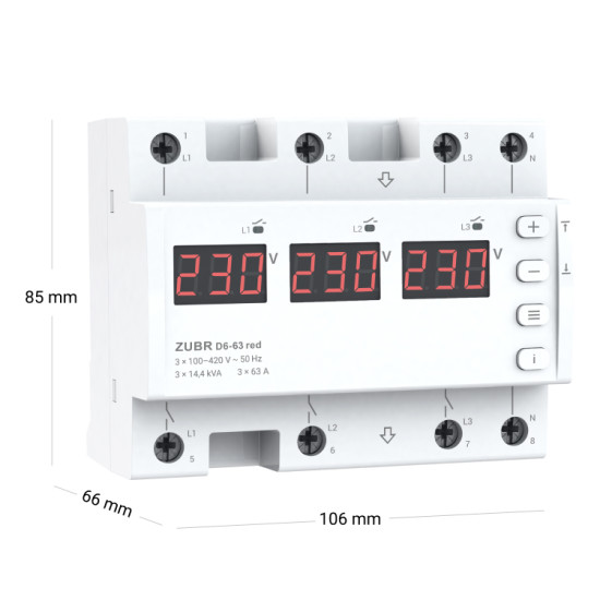 Releu de tensiune trifazic ZUBR D2-63 PE SINA DIN 63A