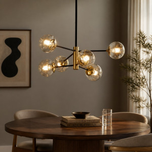 Lustra Suspendata Cu Dulie si Abajur Helios 6, 70 x 74 cm, Glob Ø 13cm, 6XE27 max 10W