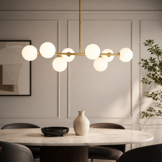 Lustra Suspendata Cu Dulie si Abajur Aether, 92 x 70 cm, Glob Ø 13cm, 8XE27 max 10W