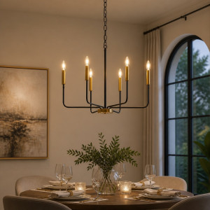 Candelabru Suspendat Cu Dulie 6 Brate Odin, Ø 70 x 160cm, 6XE14 max 7W