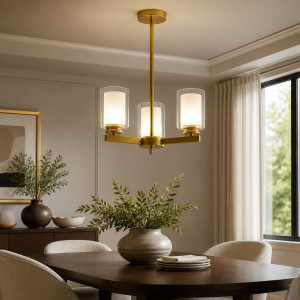 Lustra Tavan Cu Dulie 3 Brate Titan Gold, 42 x 58 cm, 3XE27 max 10W