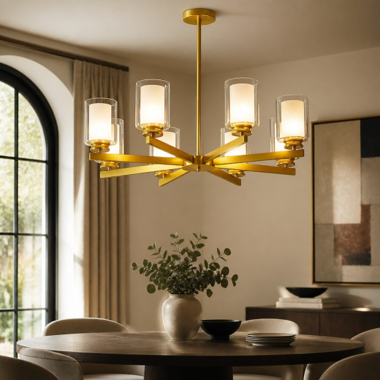 Lustra Tavan Cu Dulie 8 Brate Titan Gold, 86 x 59 cm, 8XE27 max 10W