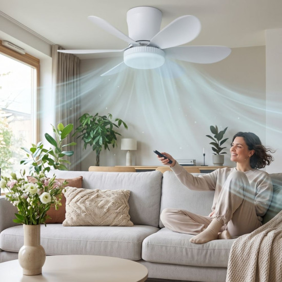 Lustra LED Cu Ventilator si telecomanda IR 420mm 12W Alba