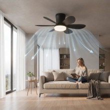 Lustra LED Cu Ventilator si telecomanda IR, 3000K-4000K-6500K, 420mm, 12W, Neagra  