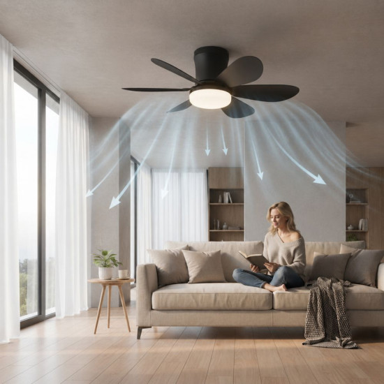 Lustra LED Cu Ventilator si telecomanda IR 420mm 12W Neagra Lustra LED Cu Ventilator si telecomanda IR 420mm 12W Neagra