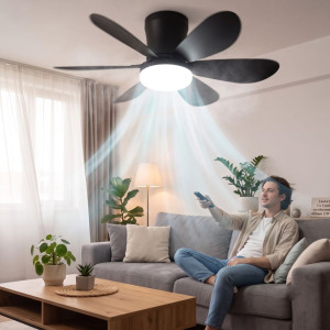 Lustra LED Cu Ventilator si telecomanda IR 420mm 12W Neagra Lustra LED Cu Ventilator si telecomanda IR 420mm 12W Neagra