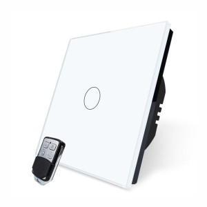 Intrerupator touch simplu cu telecomanda RF, sticla securizata, alb Intrerupator touch simplu cu telecomanda RF, sticla securizata, alb