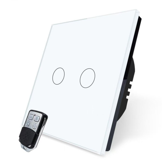 Intrerupator touch dublu cu telecomanda RF, sticla securizata, alb