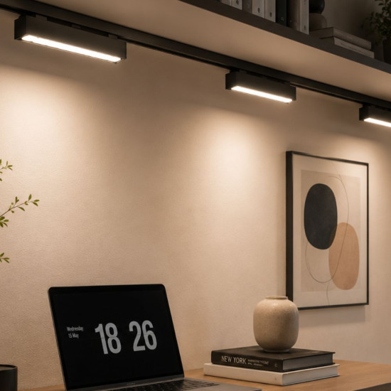 Lampa LED Liniara Reglabila Magnetica COB pentru sina SMART(Blutooth) 230x26x24mm, 48V, 12W, Aluminiu, Negru