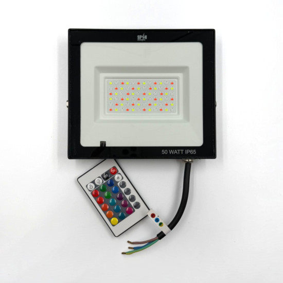 Proiector LED RGB 16 culori, 50W, IP65, telecomanda IR inclusa