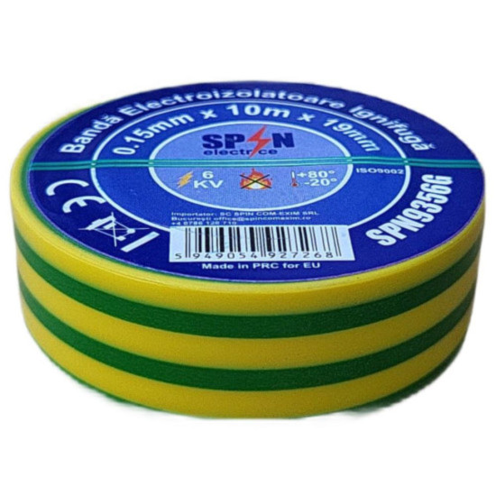 Banda Izolier Ignifuga 19X0.15mm 10M Galben-Verde Banda Izolier Ignifuga 19X0.15mm 10M Galben-Verde