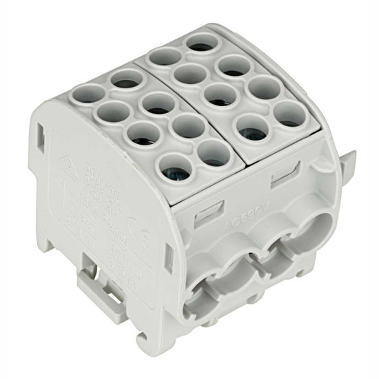 Clemă derivaţie, 35mm², 4 intrări-4 ieşiri, Gri