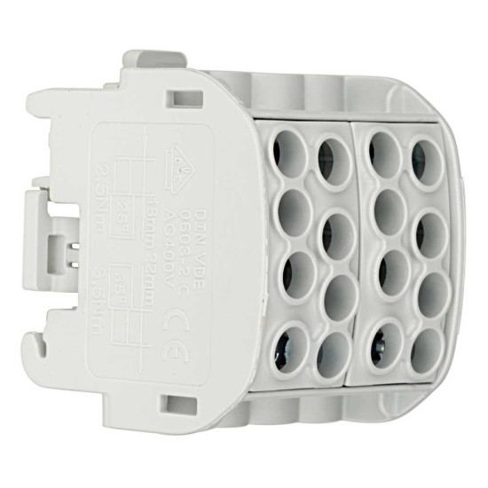 Clemă derivaţie, 35mm², 4 intrări-4 ieşiri, Gri