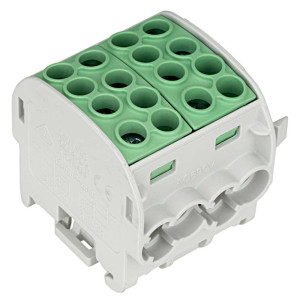 Clemă derivaţie, 35mm², 4 intrări-4 ieşiri, galben/verde