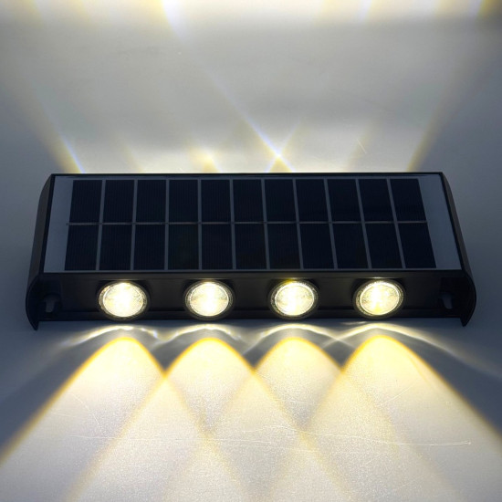 Aplica LED perete de exterior, 8W, solara, IP65, 3000K, lumina calda, senzor lumina, neagra