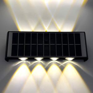 Aplica LED perete de exterior, 8W, solara, IP65, 3000K, lumina calda, senzor lumina, neagra