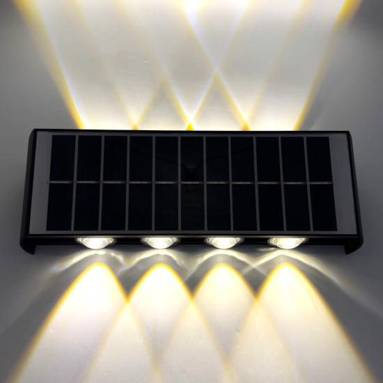 Aplica LED perete de exterior, 8W, solara, IP65, 3000K, lumina calda, senzor lumina, neagra