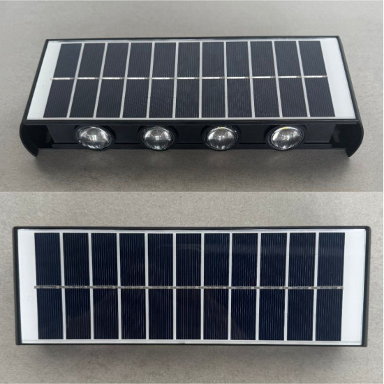 Aplica LED perete de exterior, 8W, solara, IP65, 3000K, lumina calda, senzor lumina, neagra