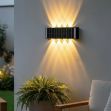 Aplica LED perete de exterior, 8W, solara, IP65, 3000K, lumina calda, senzor lumina, neagra