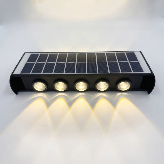Aplica LED perete de exterior, 12W, solara, IP65, 3000K, lumina calda, senzor lumina, neagra