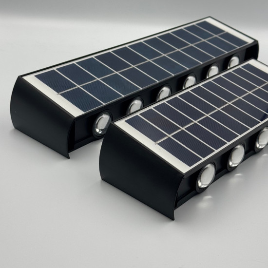 Aplica LED perete de exterior, 12W, solara, IP65, 3000K, lumina calda, senzor lumina, neagra