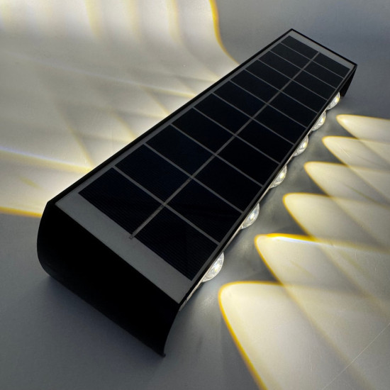 Aplica LED perete de exterior, 12W, solara, IP65, 3000K, lumina calda, senzor lumina, neagra