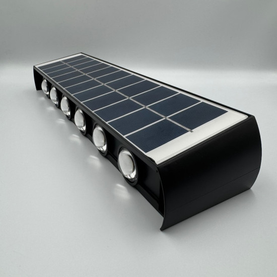Aplica LED perete de exterior, 12W, solara, IP65, 3000K, lumina calda, senzor lumina, neagra