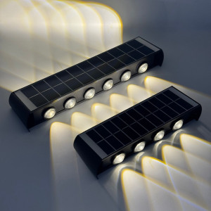 Aplica LED perete de exterior, 12W, solara, IP65, 3000K, lumina calda, senzor lumina, neagra