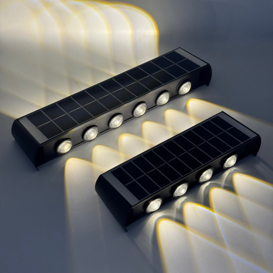 Aplica LED perete de exterior, 12W, solara, IP65, 3000K, lumina calda, senzor lumina, neagra