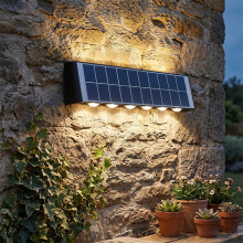 Aplica LED perete de exterior, 12W, solara, IP65, 3000K, lumina calda, senzor lumina, neagra