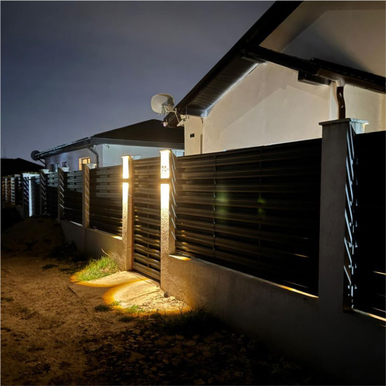 Aplica LED perete de exterior, 12W, solara, IP65, 3000K, lumina calda, senzor lumina, neagra
