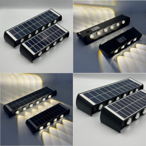 Aplica LED perete de exterior, 8W, solara, IP65, 3000K, lumina calda, senzor lumina, neagra