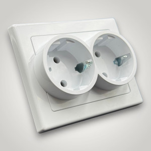 Priza Schuko dubla , contact de protectie, 250V~, 16A, 50Hz, IP20