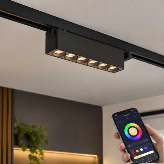 Lampa LED Liniara Reglabila Magnetica COB pentru sina SMART(Blutooth) 122x26x24mm, 48V, 6W, Aluminiu, Negru