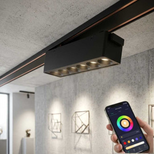 Lampa LED Liniara Reglabila Magnetica COB pentru sina SMART(Blutooth) 230x26x24mm, 48V, 12W, Aluminiu, Negru