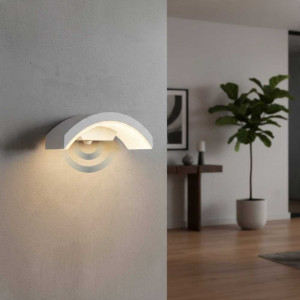 Aplica LED de exterior concava cu senzor Alba, 24W=160W, 3000K, lumina calda, 2160Lm, IP65