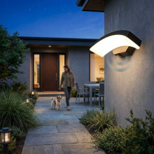 Aplica LED de exterior concava cu senzor Neagra, 24W=160W, 3000K, lumina calda, 2160Lm, IP65