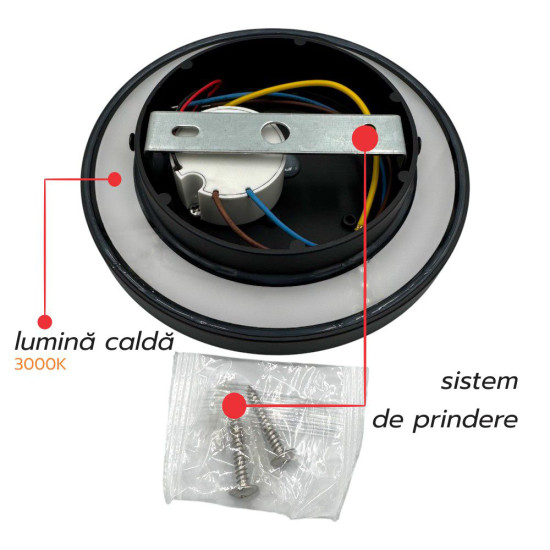 Aplica LED Perete Biscuit  fi150, 12W 3000K, lumina calda, cu protectie IP65