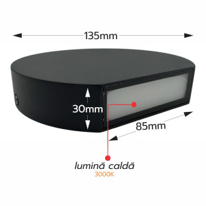 Aplica LED Perete Semicerc   fi135, 7W 3000K, lumina calda, cu protectie IP65