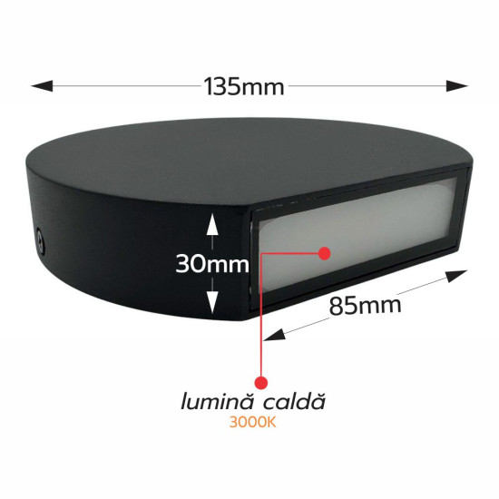 Aplica LED Perete Semicerc   fi135, 7W 3000K, lumina calda, cu protectie IP65