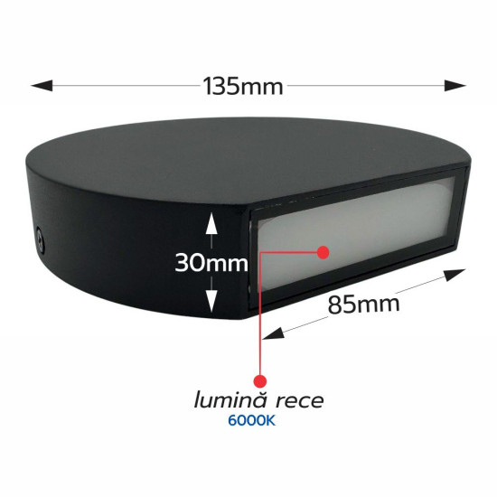 Aplica LED Perete Semicerc  fi135, 7W, 6000K, lumina rece, cu protectie IP65