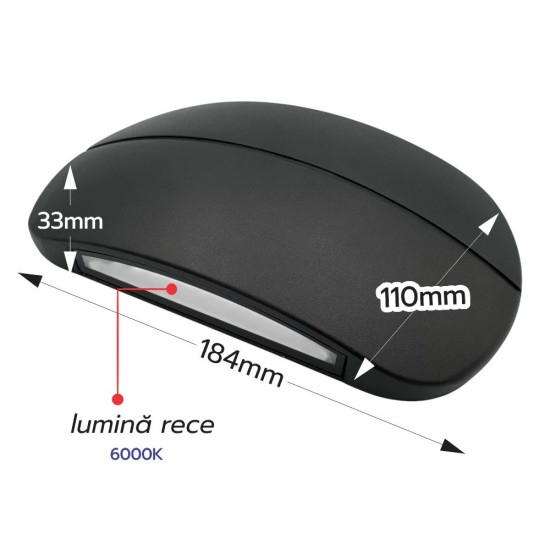 Aplica LED Perete Mouse (5W+5W) 184x110mm, 10W, 6000K, lumina rece, cu protectie IP65