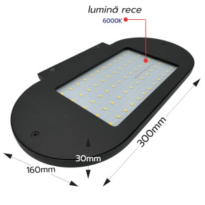 Aplica LED Perete 300x160mm 12W=108W, 6000K, lumina rece, cu protectie IP65