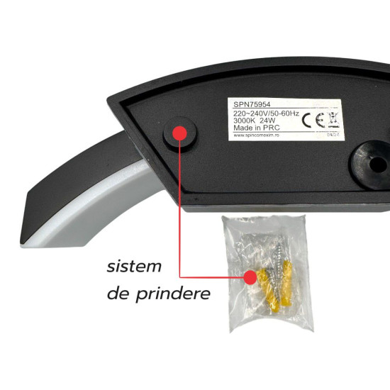 Aplica LED de exterior concava Neagra, 24W=160W, 3000K, lumina calda, 2160Lm, IP65